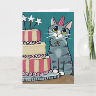 Birthday Tabby Cat and Cake Wenskaart Kaart