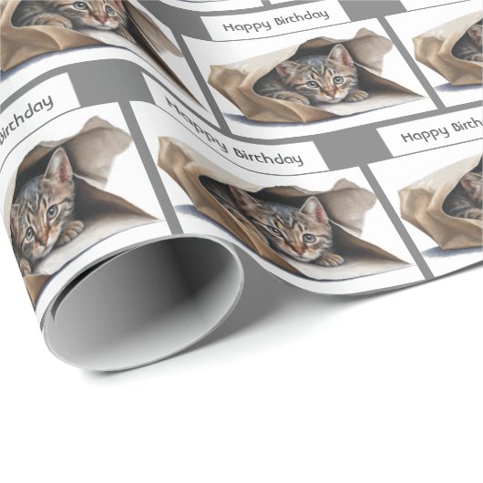 Birthday Tabby Cat in papiertas Cadeaupapier (Rol Hoek)