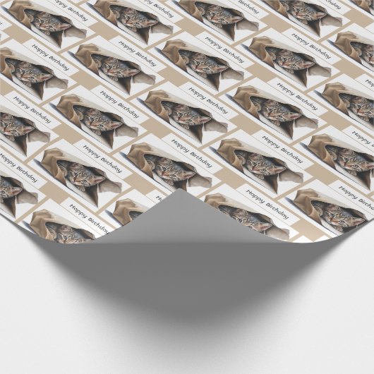 Birthday Tabby Cat in papiertas Cadeaupapier (Hoek)