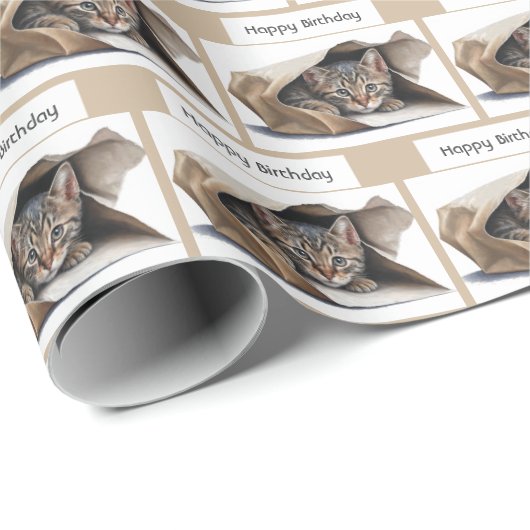 Birthday Tabby Cat in papiertas Cadeaupapier (Rol Hoek)