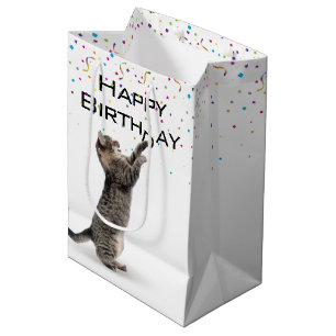 Birthday Tabby Cat met Confetti Medium Cadeauzakje
