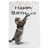 Birthday Tabby Cat met Confetti Medium Cadeauzakje (Voorkant)