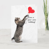 Birthday Tabby Cat met hartballon Kaart (Voorkant)