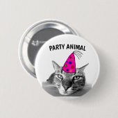 BIRTHDAY TABBY CAT PARTY DIER BUTTONNEN RONDE BUTTON 5,7 CM (Voorkant /achterkant)