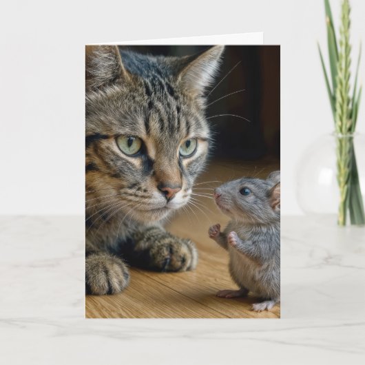 Birthday Tabby Cat With Brave Mouse Kaart (Voorkant)