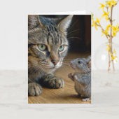 Birthday Tabby Cat With Brave Mouse Kaart (Gele Bloem)