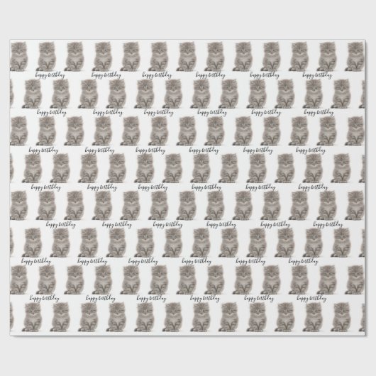 Birthday Tabby Kitten op wit Cadeaupapier (Vlak)