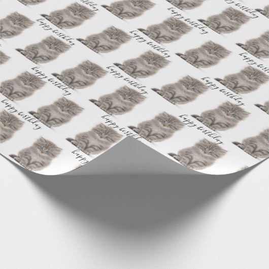 Birthday Tabby Kitten op wit Cadeaupapier (Hoek)