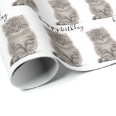 Birthday Tabby Kitten op wit Cadeaupapier (Rol Hoek)