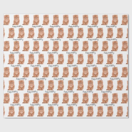 Birthday Tabby Kitten op wit Cadeaupapier (Vlak)