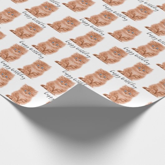 Birthday Tabby Kitten op wit Cadeaupapier (Hoek)