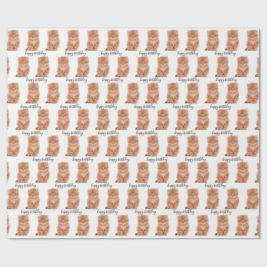 Birthday Tabby Kitten op wit Cadeaupapier (Vlak)