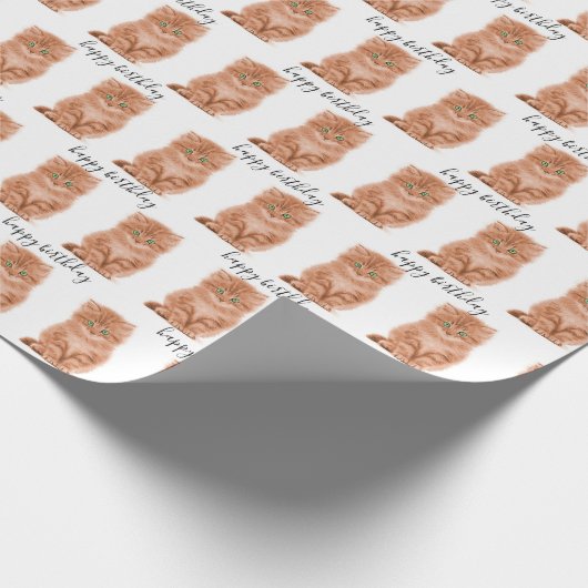 Birthday Tabby Kitten op wit Cadeaupapier (Hoek)