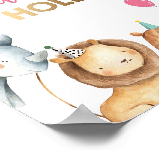 Birthday Table Sign Watering Hole Wild Animal Girl Poster (Hoek)