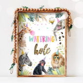 Birthday Table Sign Watering Hole Wild Animal Girl Poster
