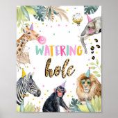 Birthday Table Sign Watering Hole Wild Animal Girl Poster (Voorkant)