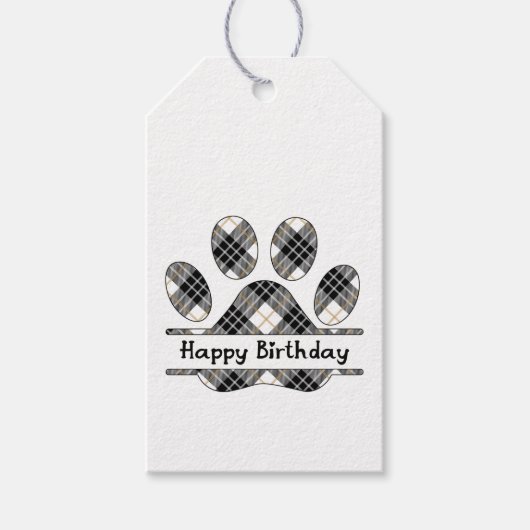 Birthday Tartan Play Pout Afdrukken in wit Cadeaulabel (Voorkant)