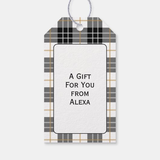 Birthday Tartan Play Pout Afdrukken in wit Cadeaulabel (Achterkant)