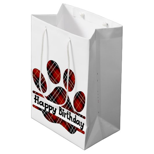 Birthday Tartan Play Pout Afdrukken in wit Medium Cadeauzakje (Voorkant Gekanteld)
