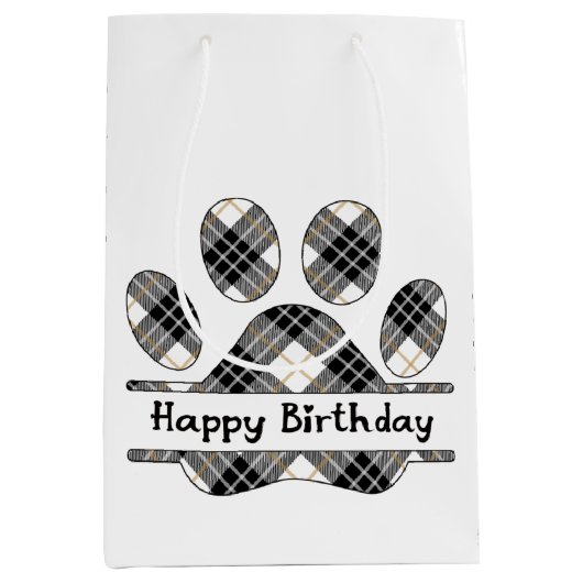 Birthday Tartan Play Pout Afdrukken in wit Medium Cadeauzakje (Voorkant)