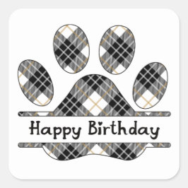 Birthday Tartan Play Pout Afdrukken in wit Vierkante Sticker