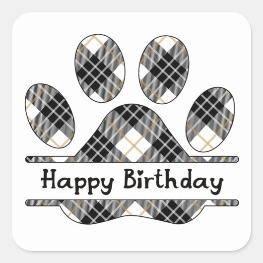 Birthday Tartan Play Pout Afdrukken in wit Vierkante Sticker (Voorkant)