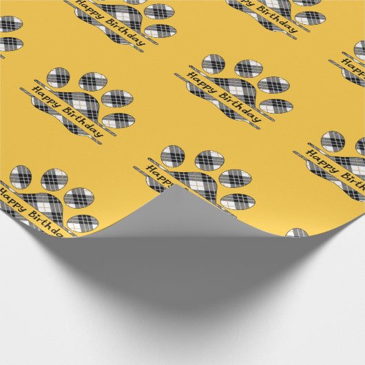 Birthday Tartan Play Pout print op Gold Cadeaupapier (Hoek)
