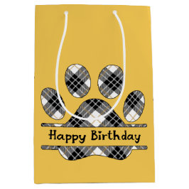 Birthday Tartan Play Pout print op Gold Medium Cadeauzakje