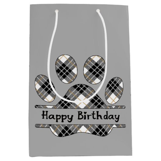 Birthday Tartan Pset Pw Print on Grey Medium Cadeauzakje (Voorkant)
