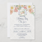 Birthday Tea Dusty Pink Elegant Floral Art Teapot Kaart (Voorkant)