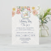 Birthday Tea Dusty Pink Elegant Floral Art Teapot Kaart (Staand voorkant)