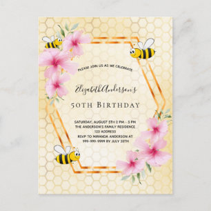 Birthday tea party 50 honingraat hommels briefkaart