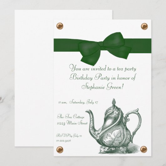 Birthday Tea Party Invitation Kaart (Voorkant / Achterkant)