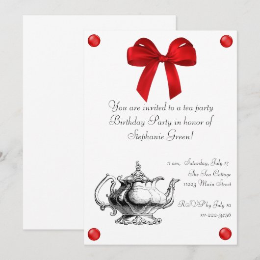 Birthday Tea Party Invitation Kaart (Voorkant / Achterkant)