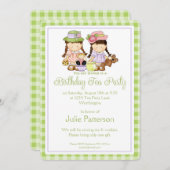 Birthday Tea Party Invitation Little Girls Design Kaart (Voorkant / Achterkant)