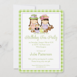 Birthday Tea Party Invitation Little Girls Design Kaart