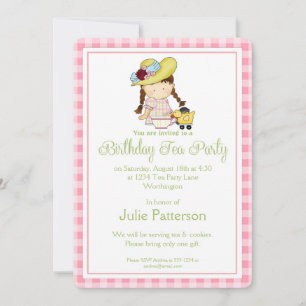 Birthday Tea Party Invitation Little Girls roze 1 Kaart