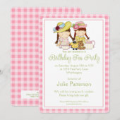 Birthday Tea Party Invitation Little Girls roze 2 Kaart (Voorkant / Achterkant)