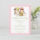 Birthday Tea Party Invitation Little Girls roze 2 Kaart (Staand voorkant)