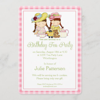 Birthday Tea Party Invitation Little Girls roze 2 Kaart