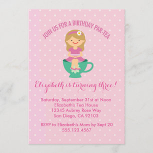 Birthday Tea Party Invitations Par-tea Invite Girl Kaart