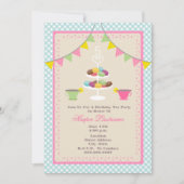 Birthday Tea Party + Macarons Invitation - Blue Kaart (Voorkant)