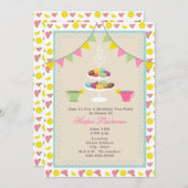 Birthday Tea Party + Macarons Uitnodiging (Voorkant / Achterkant)
