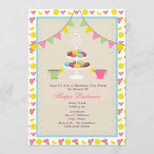 Birthday Tea Party + Macarons Uitnodiging