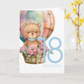 Birthday Teddy Bear Balloon 18th Kaart (Gele Bloem)