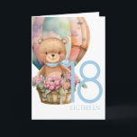 Birthday Teddy Bear Balloon 18th Kaart<br><div class="desc">Birthday Teddy Bear Balloon 18th Kaart lieve baby draagt persoonlijke baby voor een jongen. We kunnen snel wachten. Klik op de knop "Aanpassen!" om de tekstgrootte,  de tekstkleur,  de lettertypestijl en nog veel meer te wijzigen.</div>