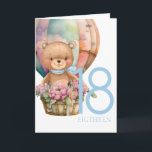 Birthday Teddy Bear Balloon 18th Kaart<br><div class="desc">Birthday Teddy Bear Balloon 18th Kaart lieve baby draagt persoonlijke baby voor een jongen. We kunnen snel wachten. Klik op de knop "Aanpassen!" om de tekstgrootte,  de tekstkleur,  de lettertypestijl en nog veel meer te wijzigen.</div>