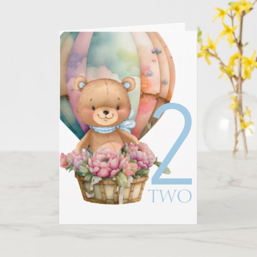 Birthday Teddy Bear Balloon 2ND Kaart (Gele Bloem)