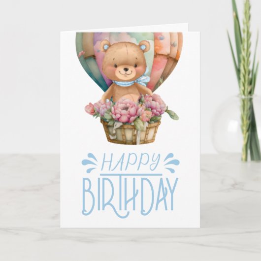 Birthday Teddy Bear Balloon Kaart (Voorkant)