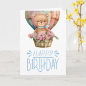 Birthday Teddy Bear Balloon Kaart (Gele Bloem)